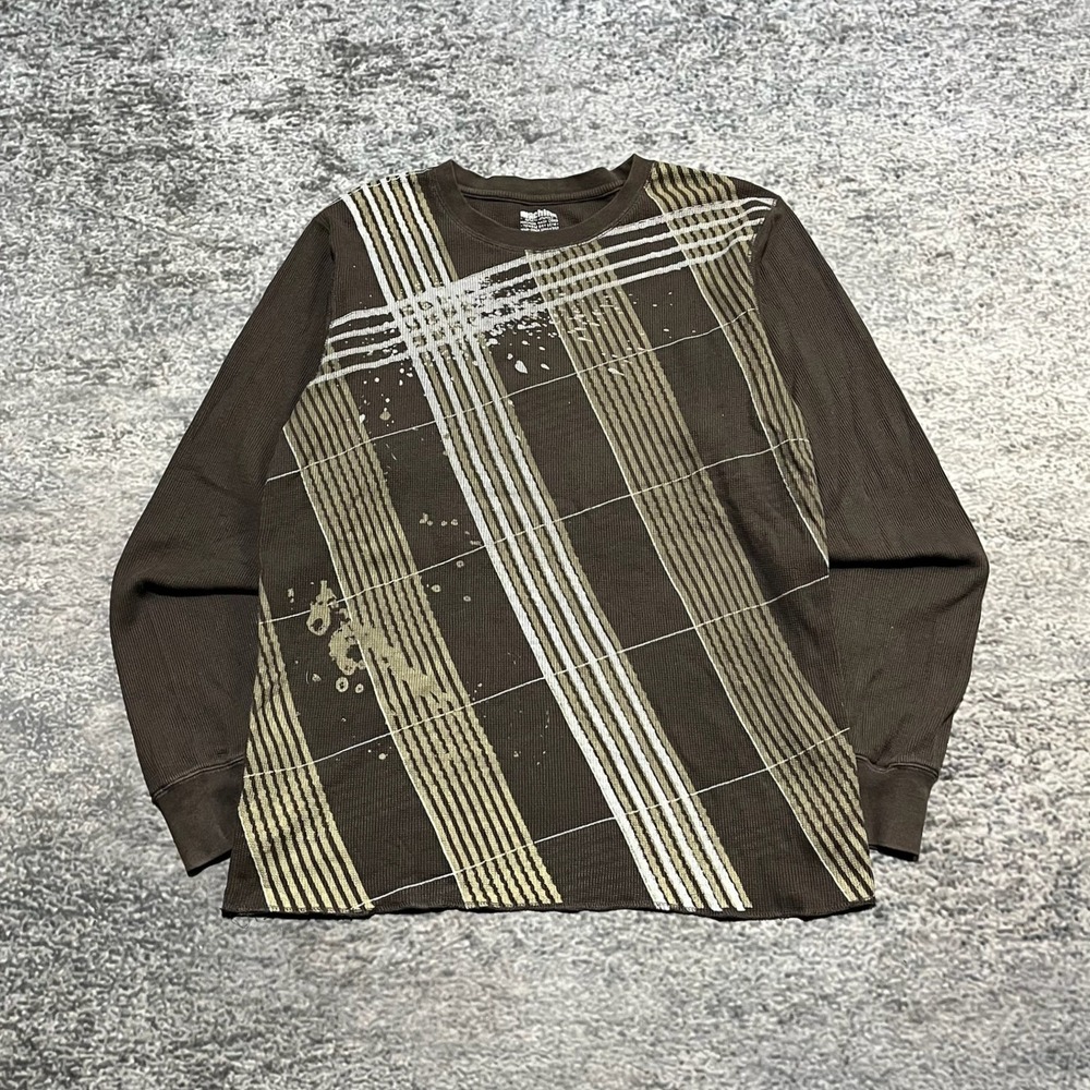 Vintage Y2K Machine Long Sleeve‎ Thermal Shirt Mens XL Browns Grunge Emo Skater